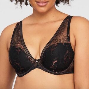 NEW Montelle Enchanted Mystique High Apex Plunge Underwire Bra 9490 Black Pecan